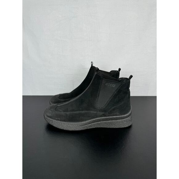Ecco Black Leather Suede Ankle High Wedge Boots Ladies Size 41 EU - Picture 2 of 9